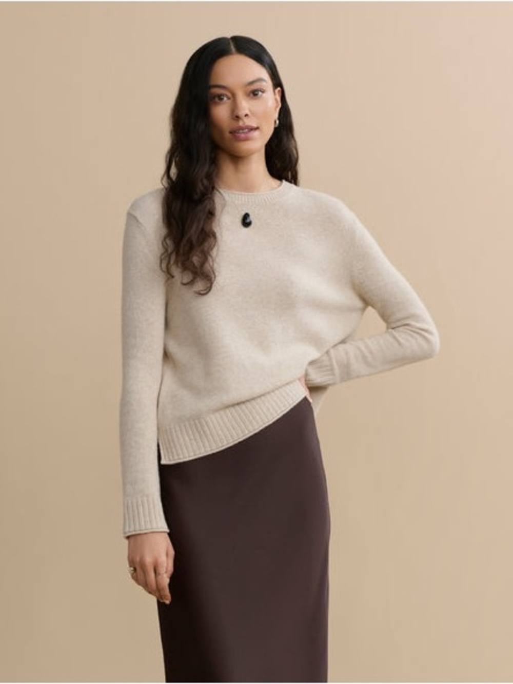 Jenni Kayne Cream Crewneck Cashmere-Blend Sweater